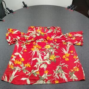 Liz Claiborne Career Floral Ruffle Short Sleeve Top Womens XL Pullover Blouse